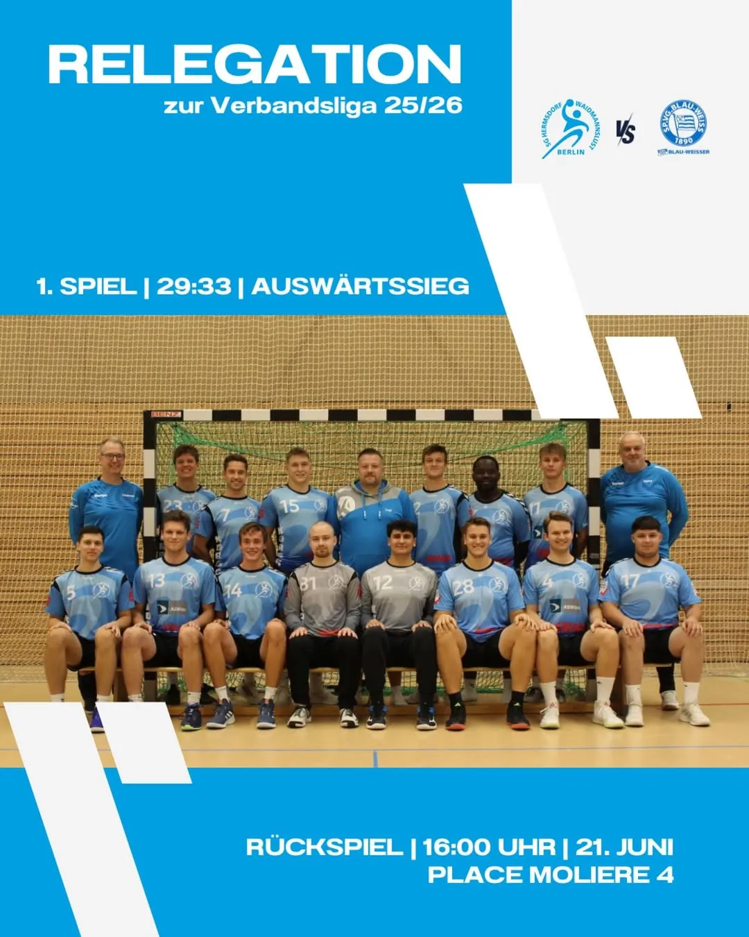 Foto vom Instapost zu Auswärtssieg der 2. Männer im Hinspiel der Relegation um den Aufstieg in die Verbandsliga